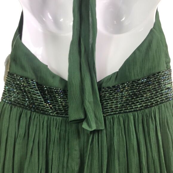 Maggy London Green Crepey Halter Beaded Gown Dress - Picture 6 of 13